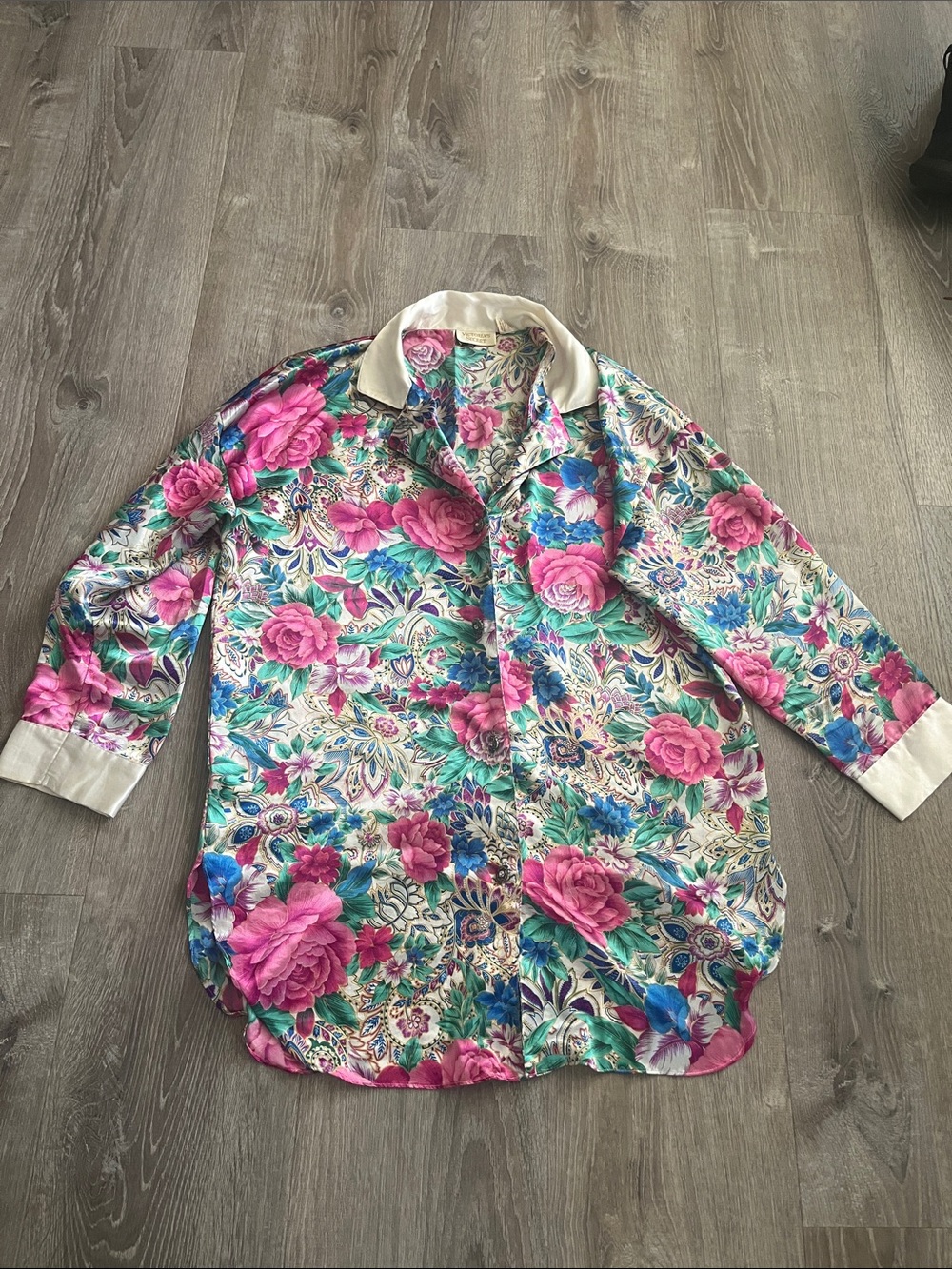 Vintage Victoria's Secret Floral Satin Button-Down Pajama Shirt